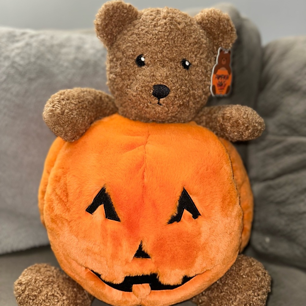 Plush Teddy Bear with Pumpkin Decorative Pillow